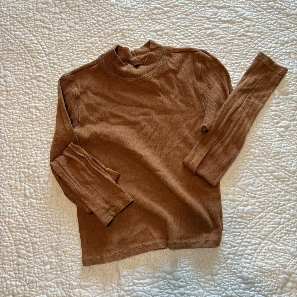 American Eagle Pointelle Orange Mock Neck Long Sleeve